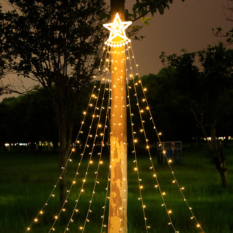 350led US Eu Plug Solar Panel Outdoor Waterproof Christmas Garden Lamp Stars Waterfall LED String Light