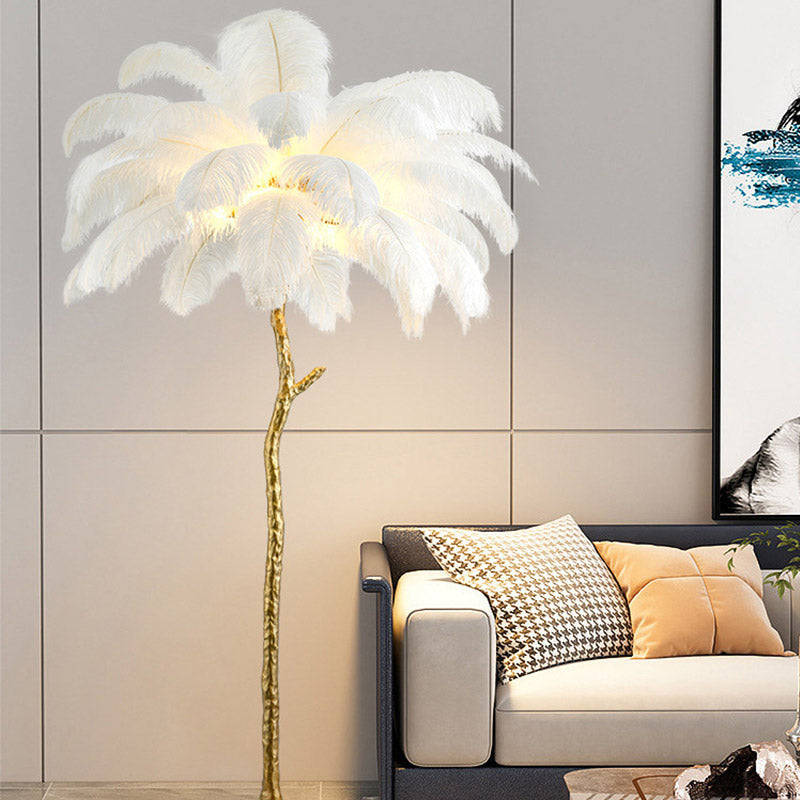 Modern Nordic Luxury Bedroom Living Room Resin Floor Light LED Standing Ostrich Feather Floor Lamp