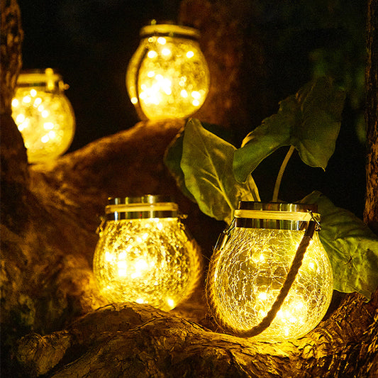 Balcony Layout Decor Christmas Ball Glass Jar Crack Solar Light Outdoor led Garden Hanging Lamp Wish Waterproof Night Lights