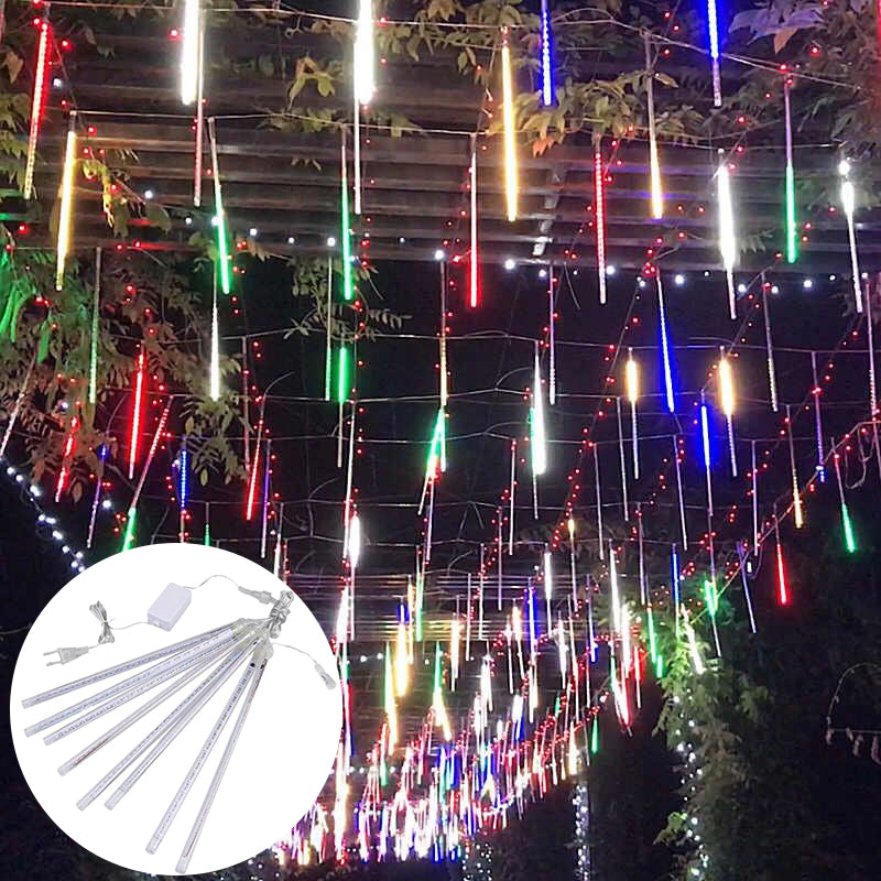 Christmas Outdoor Lighting 50CM LED Meteor Shower Rain Lights Pendant Lamp 8 Tubes Warm White Colorful Meteor Light