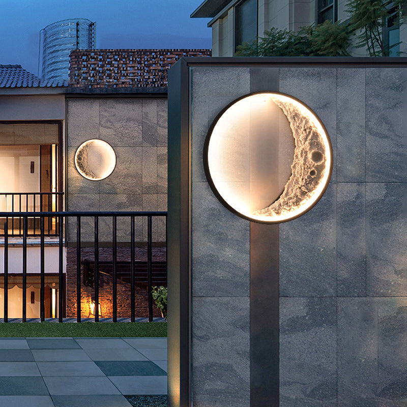 Modern High Quality Aluminum Resin Decorative Round Waterproof Moon Wall Light For Background