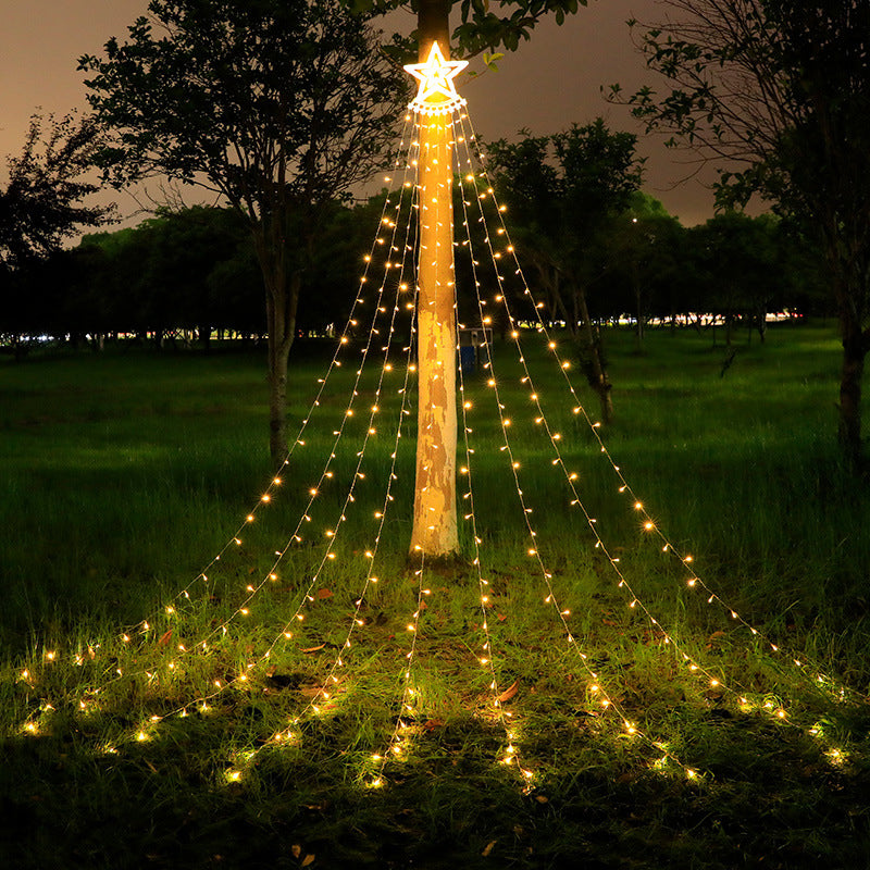 350led US Eu Plug Solar Panel Outdoor Waterproof Christmas Garden Lamp Stars Waterfall LED String Light