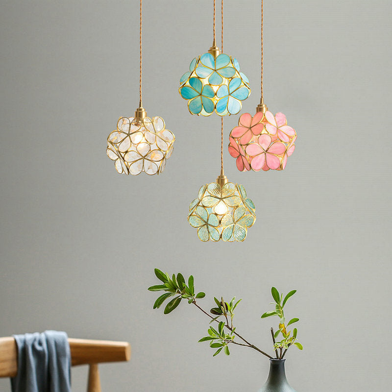 Creative Petal Chandelier Copper Art Decor Flower Pendant Light Bedroom Bedside Lighting Dining Room Glass Lamps