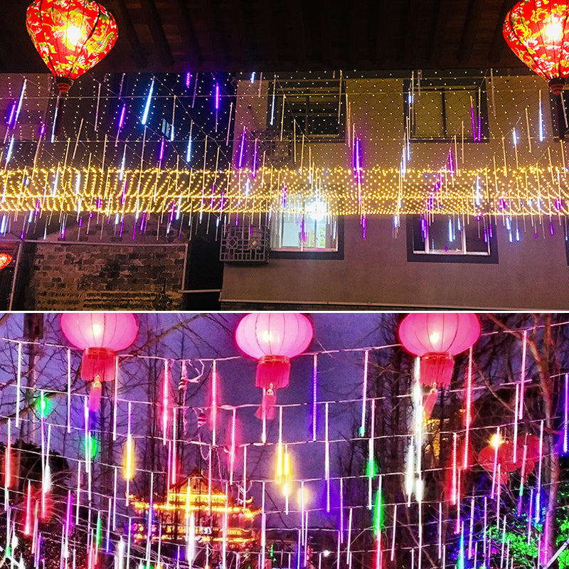 Christmas Outdoor Lighting 50CM LED Meteor Shower Rain Lights Pendant Lamp 8 Tubes Warm White Colorful Meteor Light