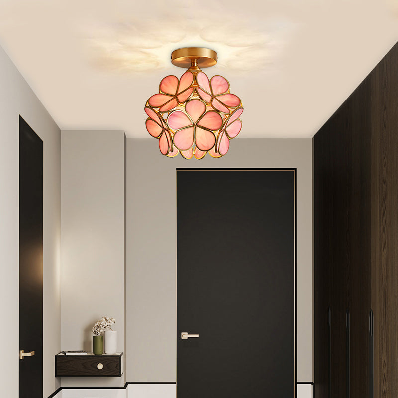 Colorful Cherry Blossom Lamp Copper Frame Glass Petal Chandeliers LED Modern Pendant Lamp