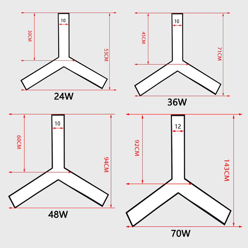 Hot Sale Iron Acrylic Hanging Surface Mounted SMD2835 Factory Warehouse Office 48 Watt Led Y Shape Linear Pendant Light