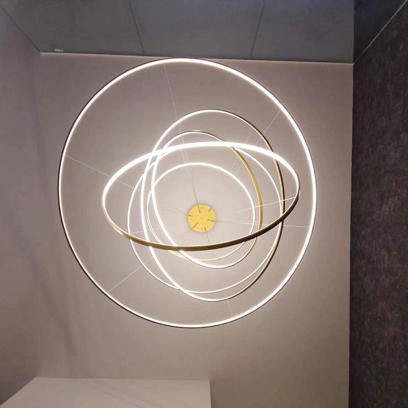 Home Decorative Living Room Hotel Circle Hanging Pendant Light New Design 3 Ring Stainle Steel Gold Luxury Round Led Chandelier