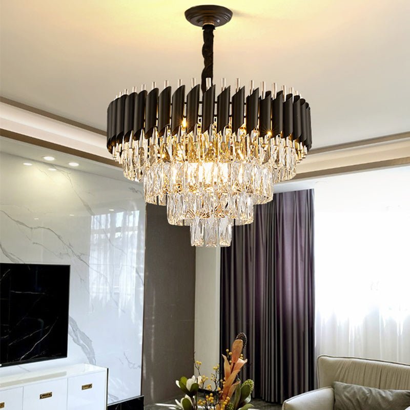 2022 Round Indoor Luxury Pendant Light Gold Black Crystal Chandelier Luxury