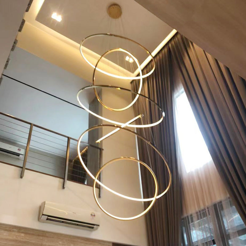 Manufacturer Custom Led Chandelier Ceiling Mounted Lighting Gold Circle Stainless Steel  Modern Led Chandelier Pendant Light