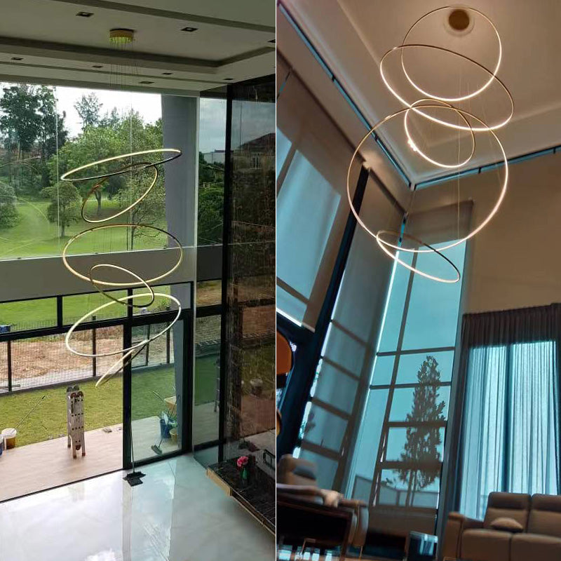 Customized Modern Round Chandelier Villa Living Room Ring Pendant Hotel Stairwell Chandelier Stainless Steel Body