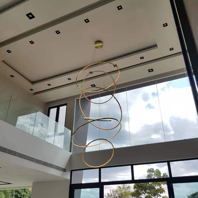 Manufacturer Custom Led Chandelier Ceiling Mounted Lighting Gold Circle Stainless Steel  Modern Led Chandelier Pendant Light