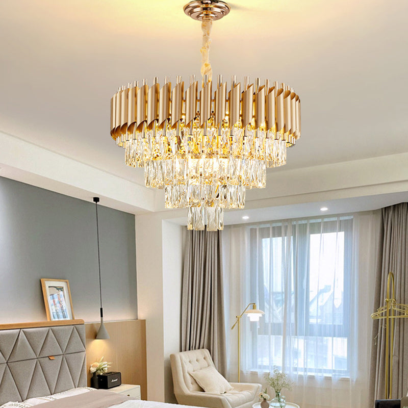 2022 Round Indoor Luxury Pendant Light Gold Black Crystal Chandelier Luxury