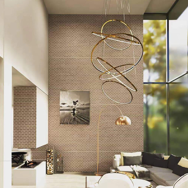 2023 New Model Modern Luxury All Copper Circle Pendant Light Gold Rings Ceiling Light Led Chandeliers for Living Room